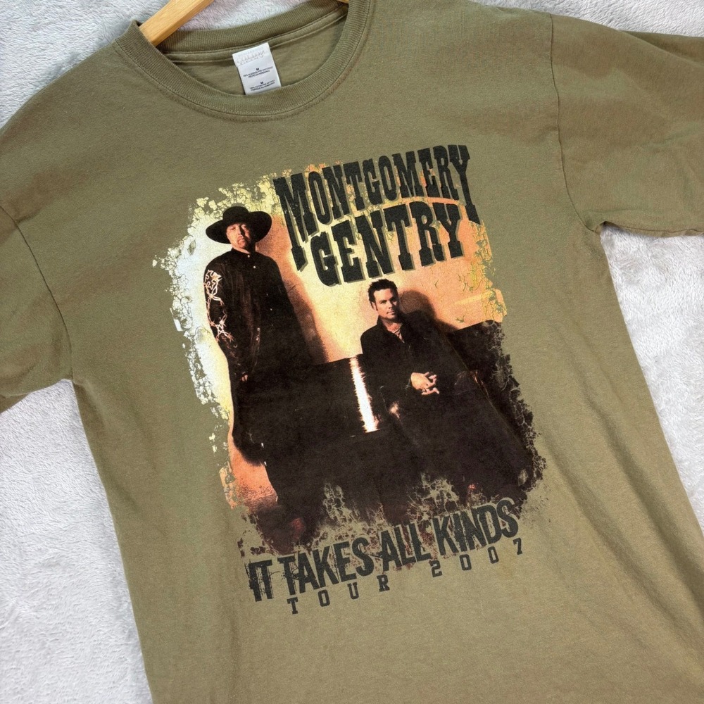 Montgomery Gentry 2007 Tour Band Tee It Takes All Kinds Olive Green Sz M Country